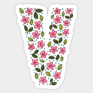 Floral Monogram Letter V Sticker